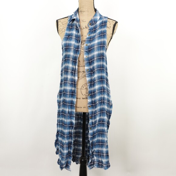 NWT UK2LA Sleeveless Boho Button Down Plaid Shirt size M - Picture 7 of 12